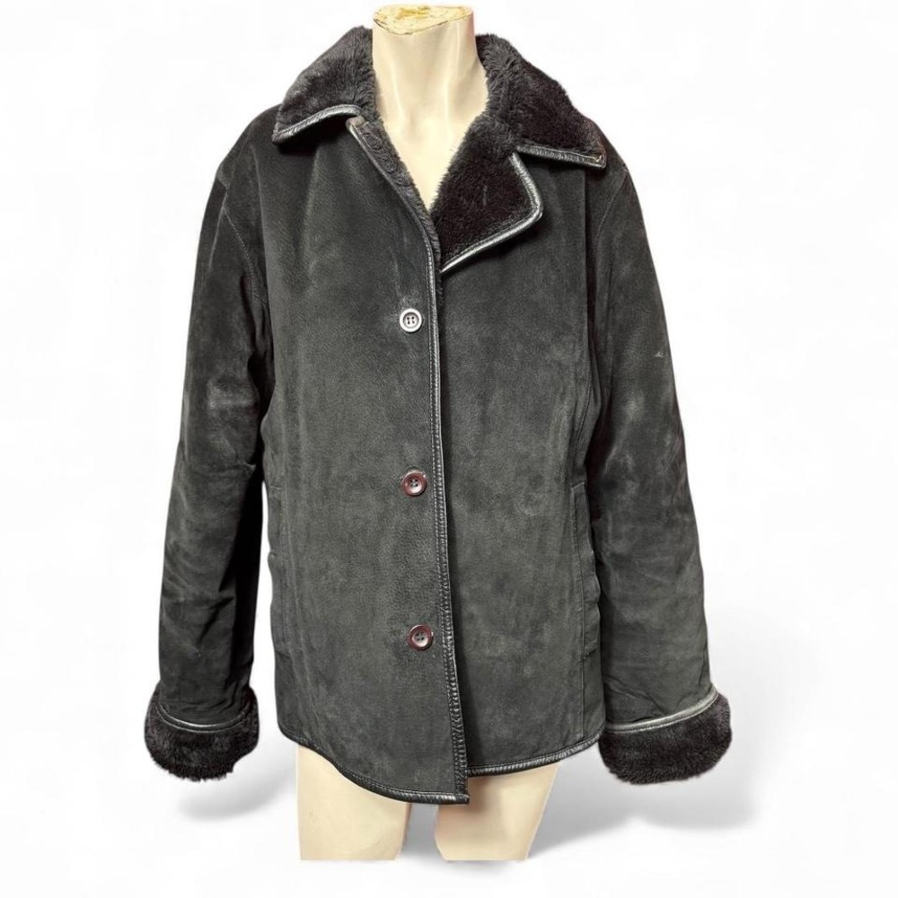 Brandon Thomas Black Shearling-Lined Leather Jacket – Size‎ M